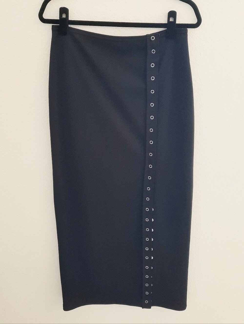 Vintage Black Silver Snap Button Down Pencil Maxi Skirt
